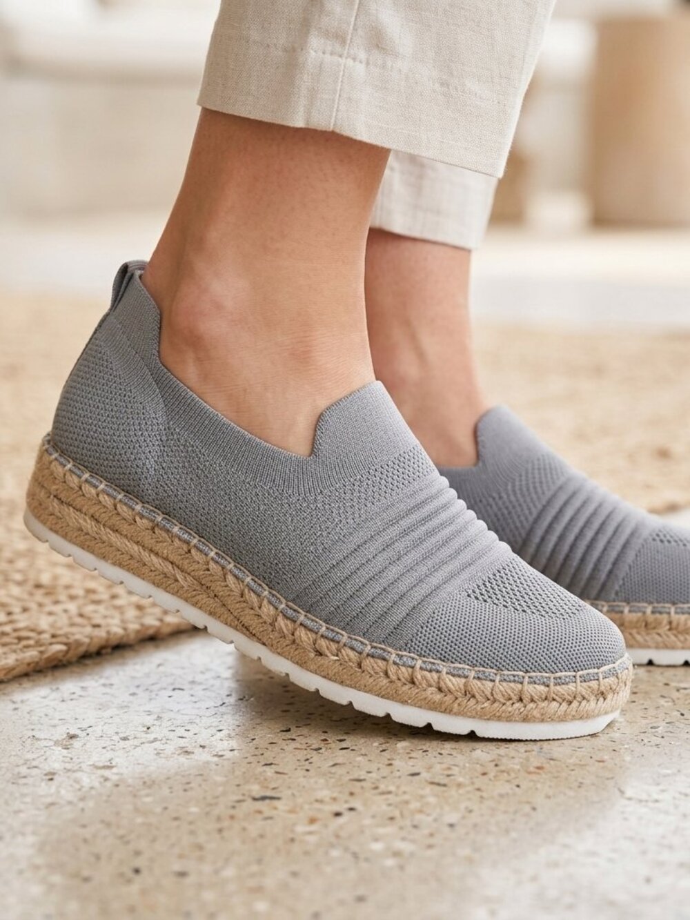 Adrienne Vittadini Shoes Niko Espadrille Size 9 Gray Slip On Comfort Platform